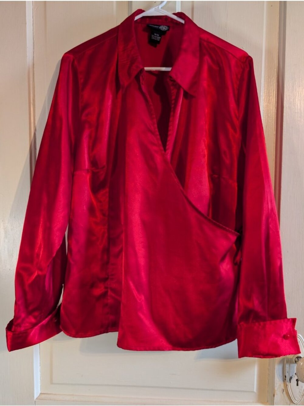 Venezia Red Wrap Tie Satin Blouse Size 18-20
